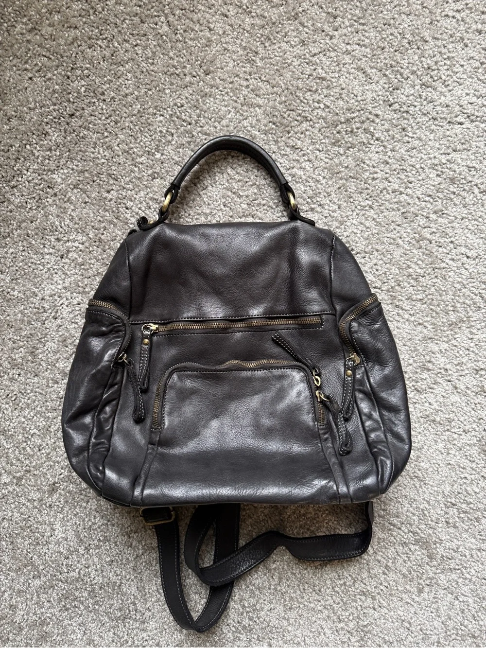 Lusher Black Italian Soft Leather Quest Backpack